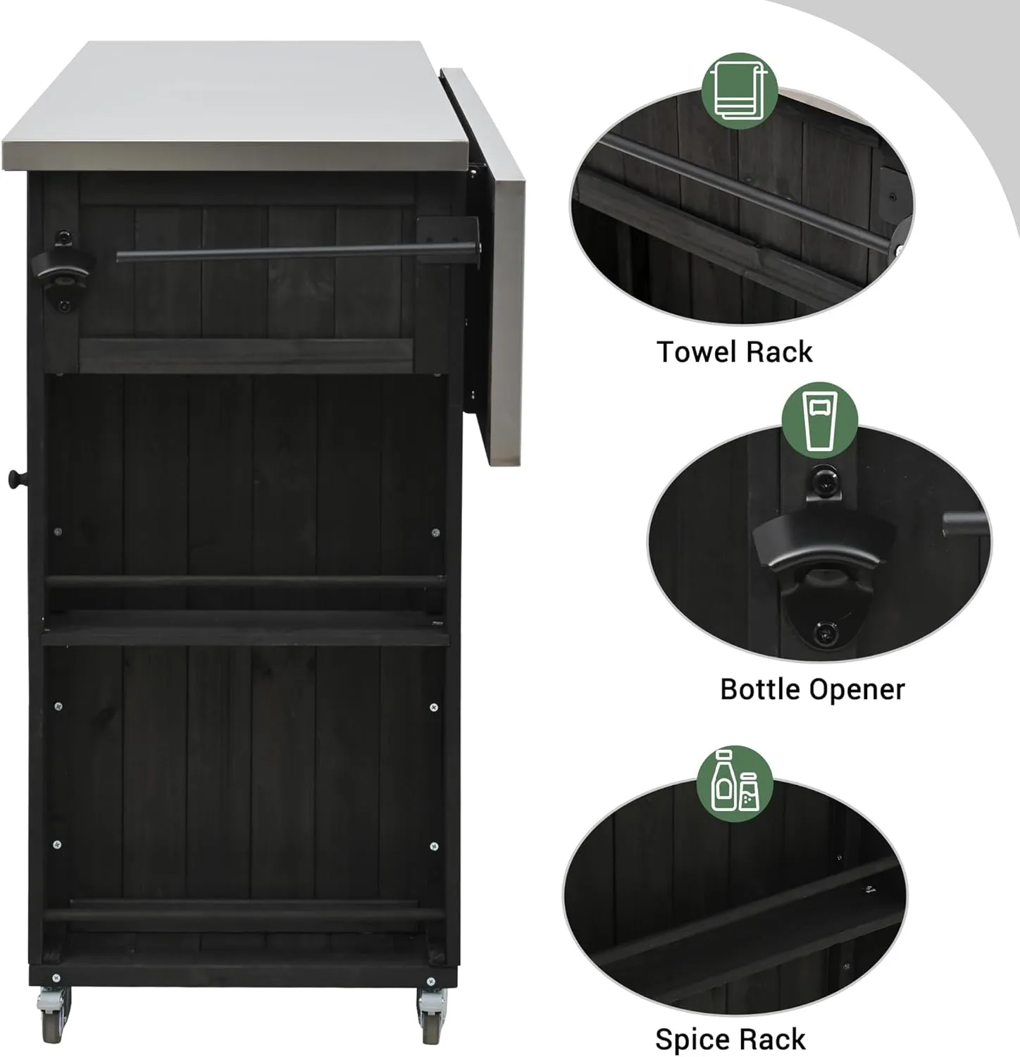 Merax 52.25" W Outdoor Kitchen Island Patio Grill Cart with Stainless Steel Tabletop, Storage Cabinet for BBQ, Bar