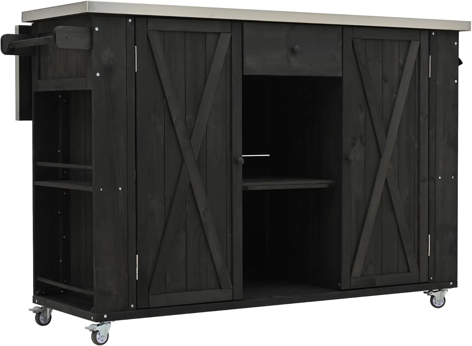 Merax 52.25" W Outdoor Kitchen Island Patio Grill Cart with Stainless Steel Tabletop, Storage Cabinet for BBQ, Bar