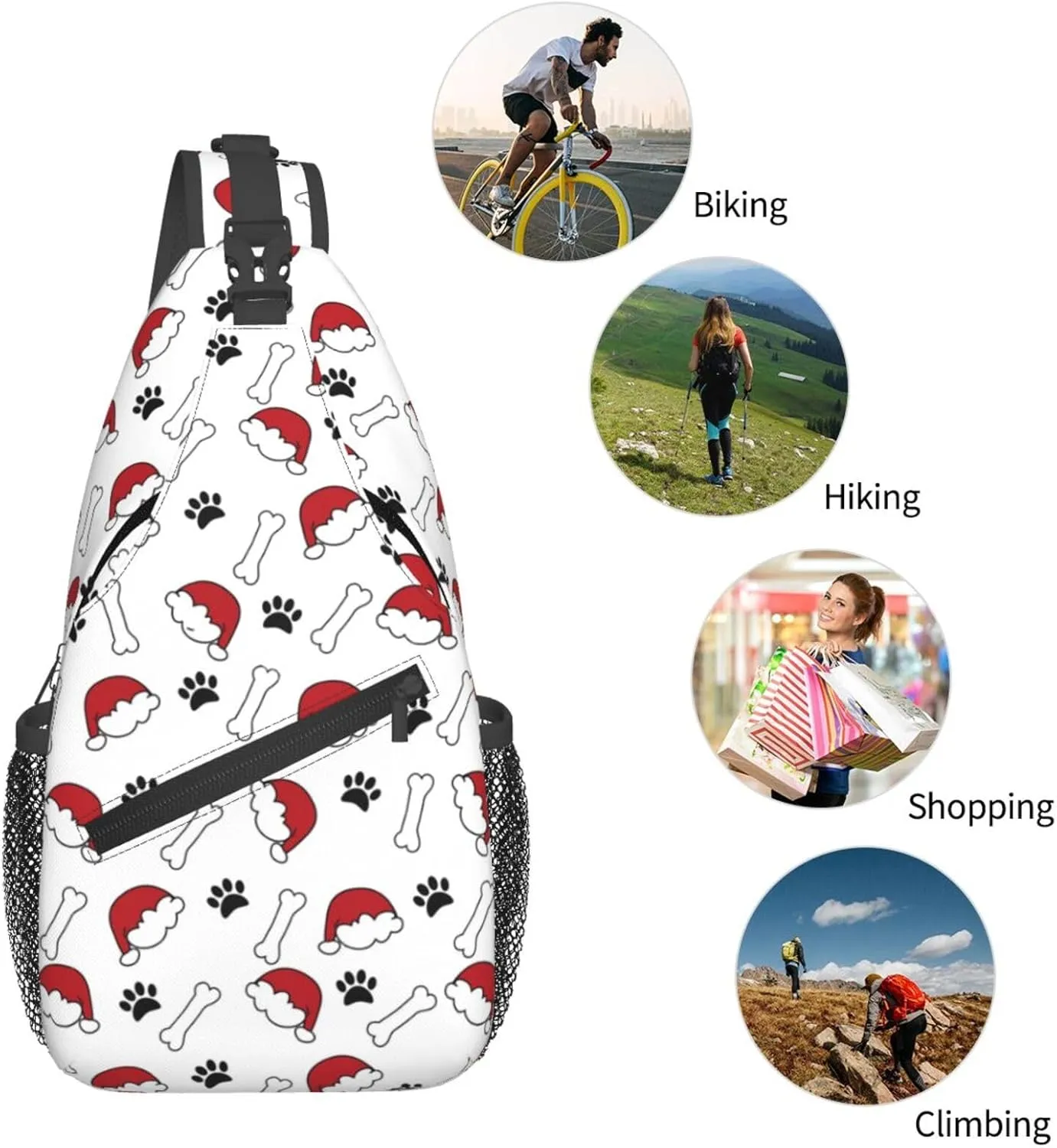 Merry Christmas Sling Backpack,Christmas Snowflake Crossbody Shoulder Backpack Adjustable Sling Bag for Men Women