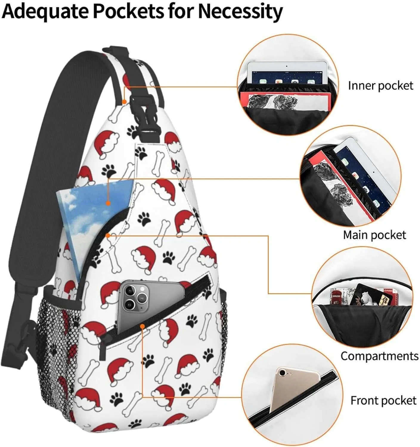 Merry Christmas Sling Backpack,Christmas Snowflake Crossbody Shoulder Backpack Adjustable Sling Bag for Men Women