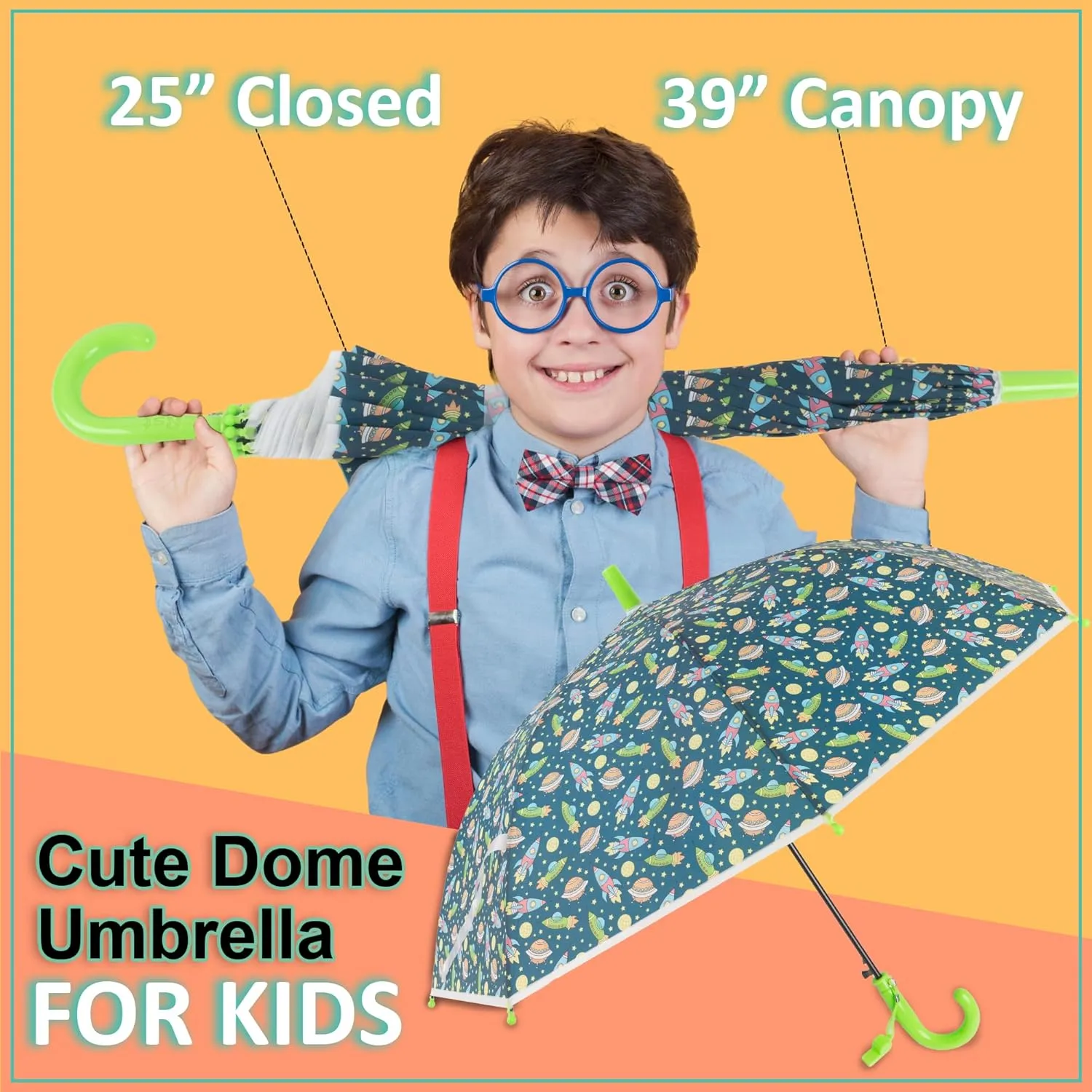 Mindset Kids Toddler Umbrella - Windproof, Portable with Fun Prints | Opaque & Clear Bubble Design | Ergonomic Handle for Boys & Girls 3-10