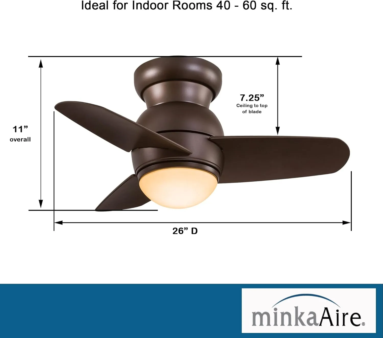 MINKA-AIRE F510L-ORB Spacesaver 26 Inch Small Ceiling Fan with Integrated 15W LED Light in Oil Rubbed Bronze Finish