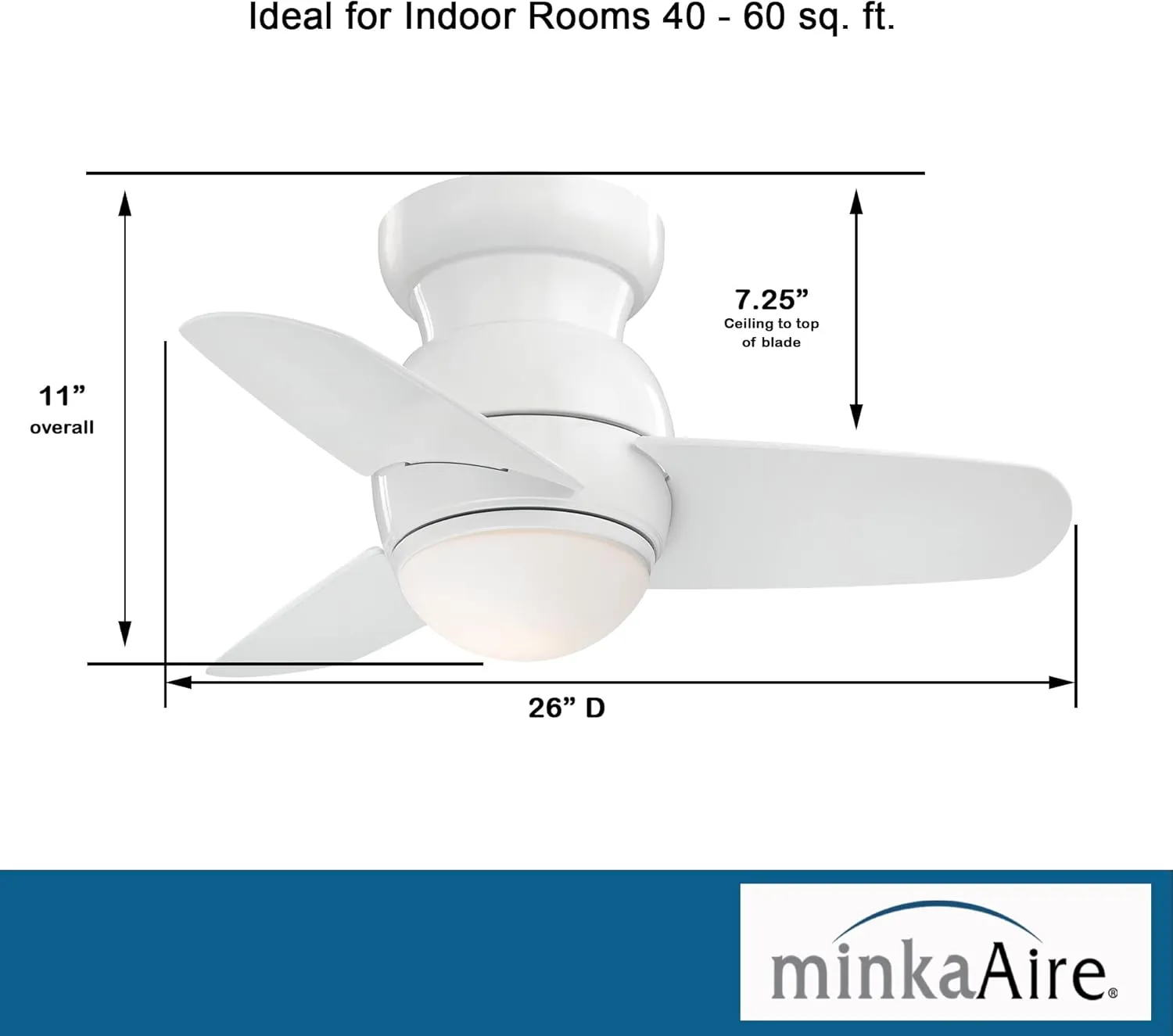 MINKA-AIRE F510L-WH Spacesaver 26 Inch Small Ceiling Fan with Integrated 15W LED Light in White Finish