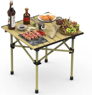 Minzan Roll Up Camping Table 20.87x19.7x19.5in for Beach, Backyard, Garden (Beige)