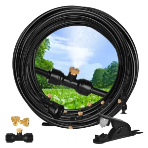Misters for Outside Patio, 100FT Outdoor Water Misting Cooling System 30 Brass Mister System 2 PE Adapters 3/4" 2 Tee Adapters 2 90 Degree Elbows for Garden, Greenhouse, Gazebo for Waterpark