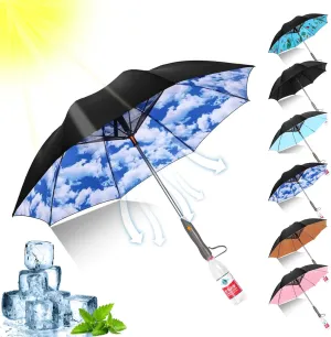 Misting Umbrella with Fan, 3-in-1 UV Blocking Misting Fan Umbrellas, Portable USB Rechargeable Cooling Umbrella with Mist Bottles for Outdoor, Beach, Hiking