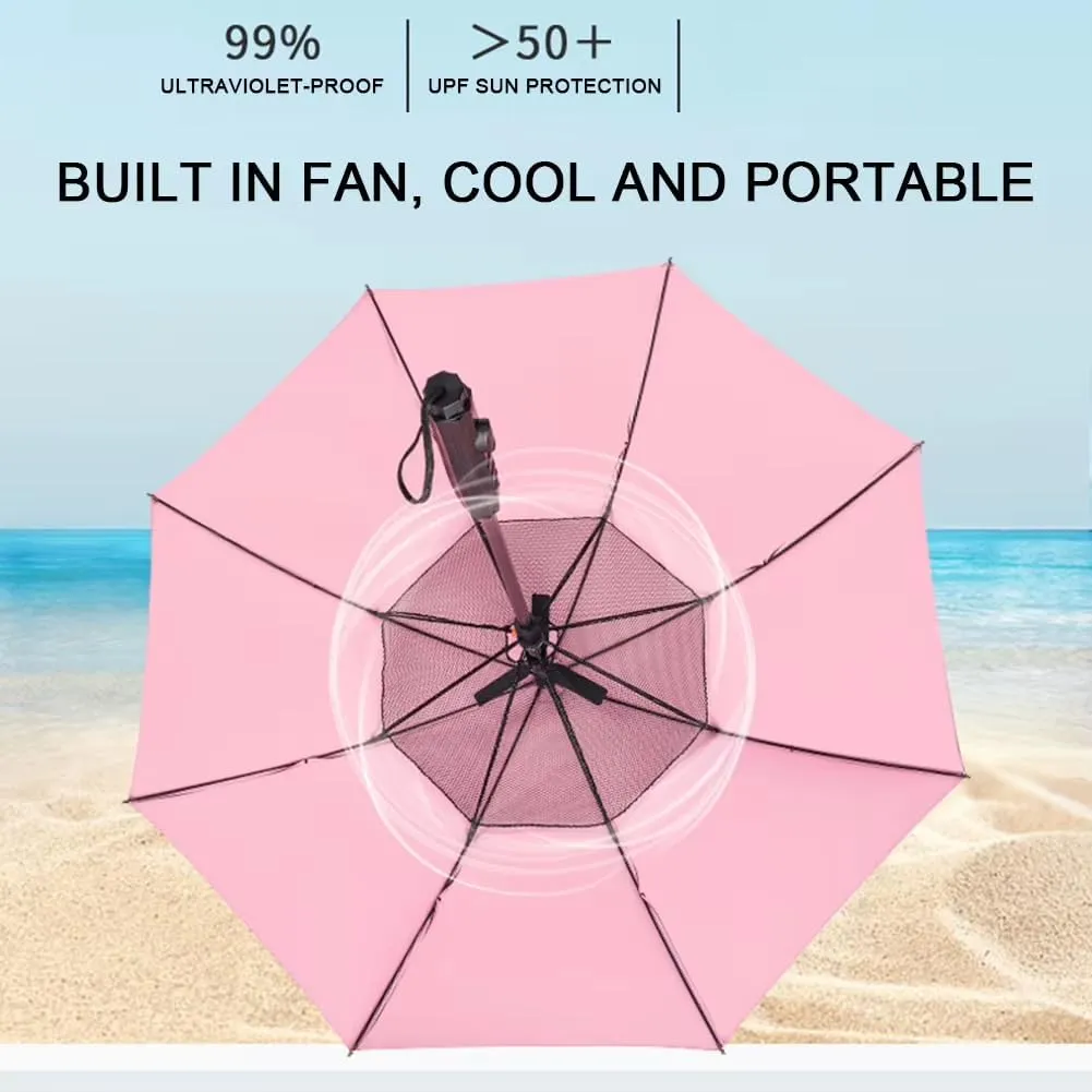 Misting Umbrella with Fan, 3-in-1 UV Blocking Misting Fan Umbrellas, Portable USB Rechargeable Cooling Umbrella with Mist Bottles for Outdoor, Beach, Hiking
