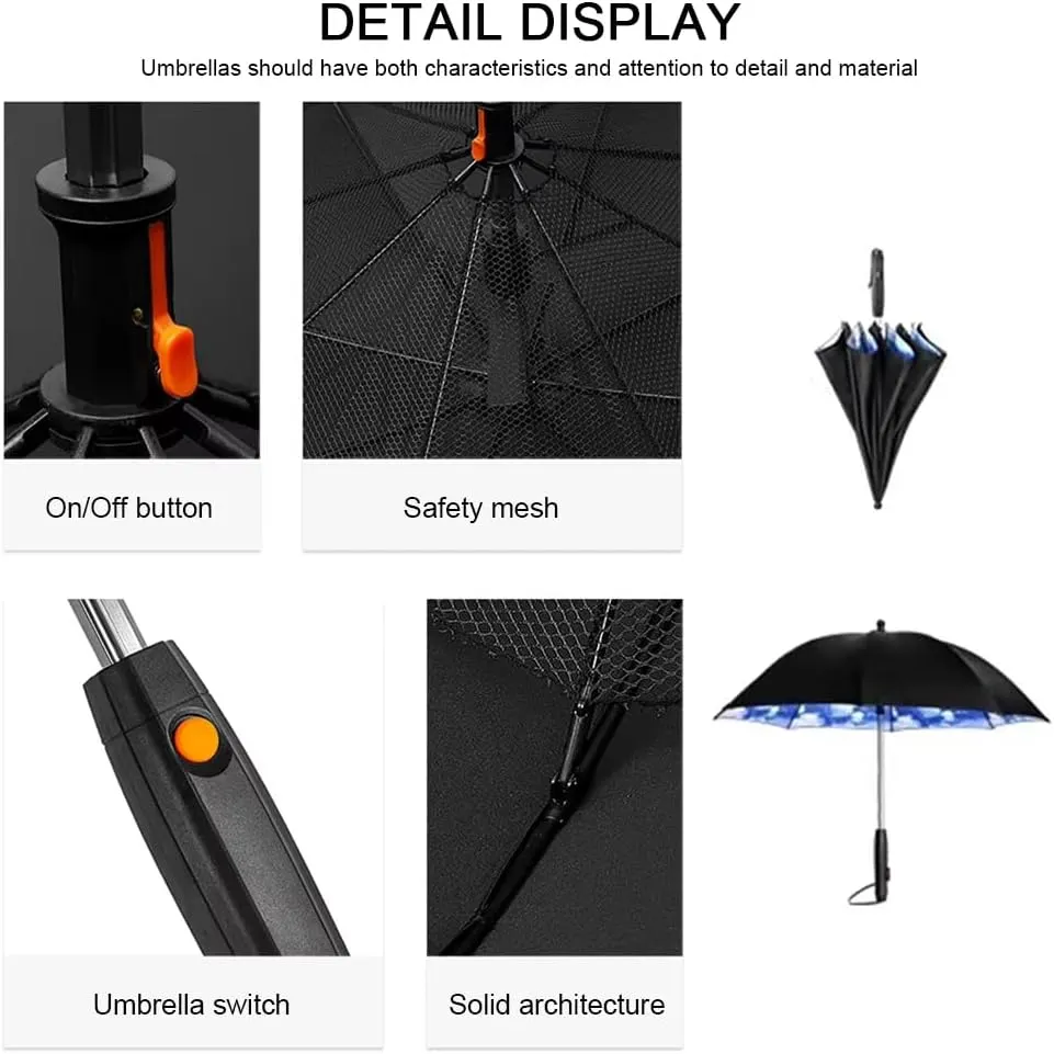Misting Umbrella with Fan, 3-in-1 UV Blocking Misting Fan Umbrellas, Portable USB Rechargeable Cooling Umbrella with Mist Bottles for Outdoor, Beach, Hiking