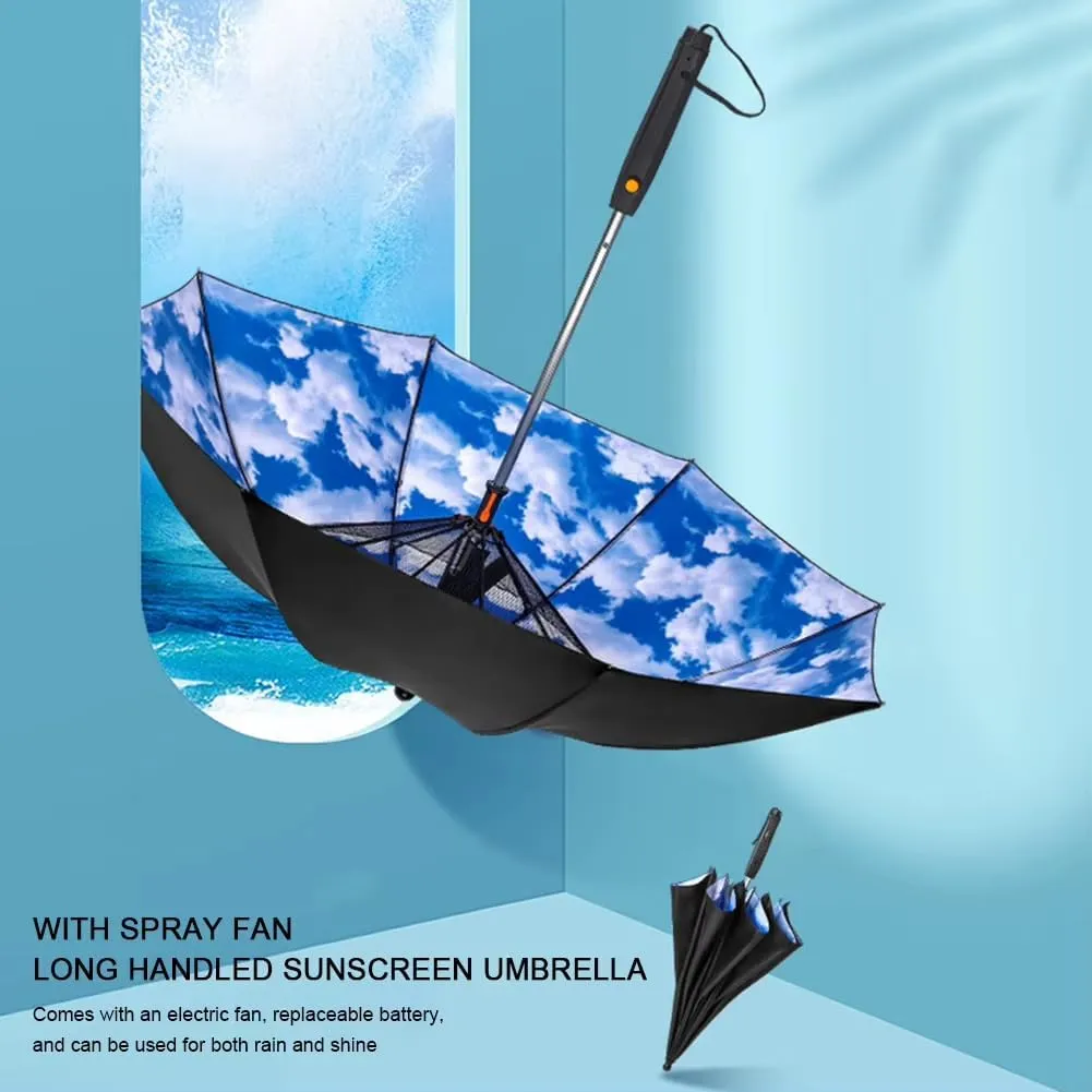 Misting Umbrella with Fan, 3-in-1 UV Blocking Misting Fan Umbrellas, Portable USB Rechargeable Cooling Umbrella with Mist Bottles for Outdoor, Beach, Hiking