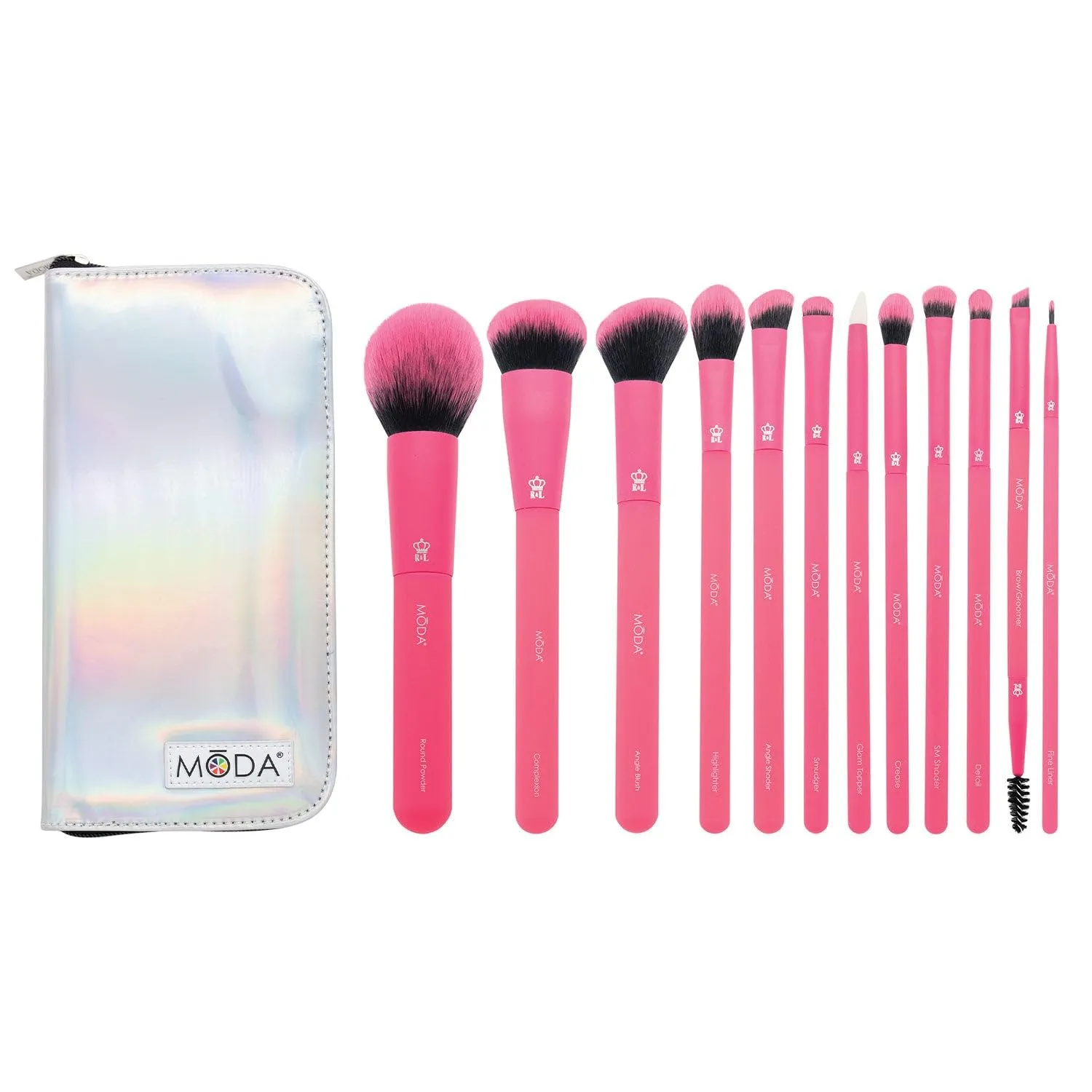 Moda Brush Totally Electric Neon Pink Full Face Makeup Brush Kit