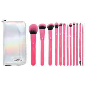 Moda Brush Totally Electric Neon Pink Full Face Makeup Brush Kit