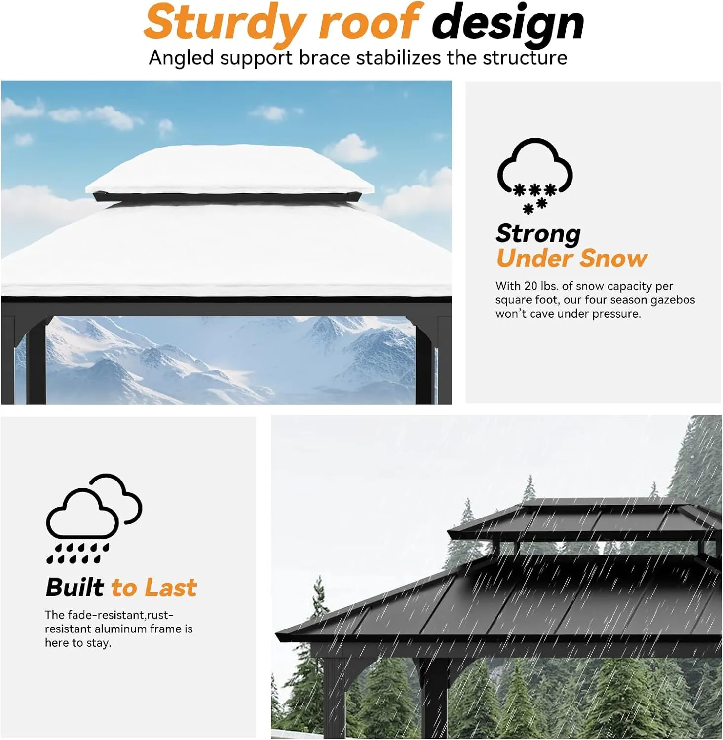 Modern Shade Grill Gazebo 6' X 8', Aluminum BBQ Gazebos with Shelves and Ceiling Hook, Grill Canopy Hardtop with Galvanized Steel Roof, Outdoor Grill Gazebo for Patio Lawn Backyard Deck