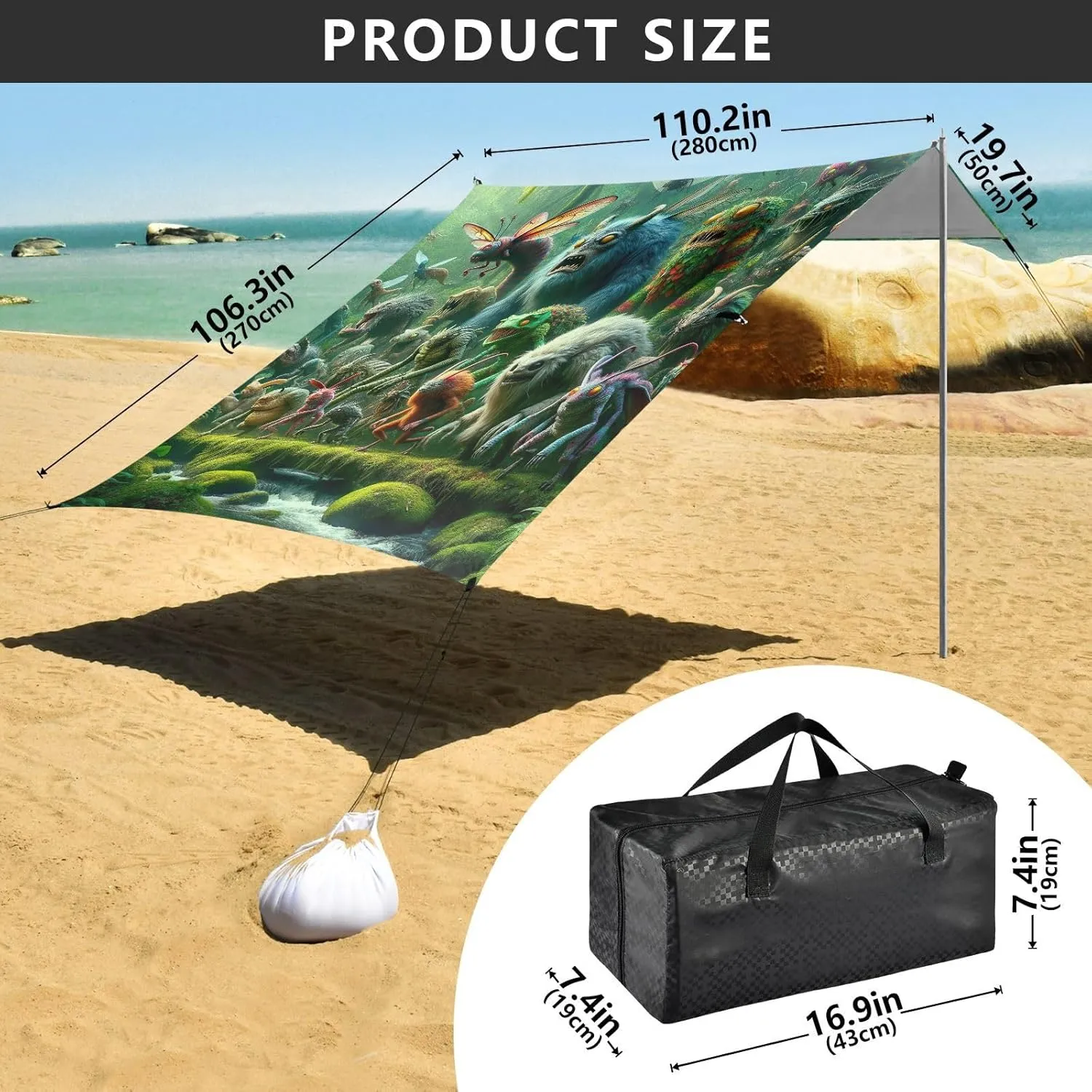 Monsters Jungle Adventure Canopy Tent Beach 9.2 × 10.5 FT Outdoor Patio Sun Shade Funny Waterproof Camping Sun Shelter with Sandbags Anchor