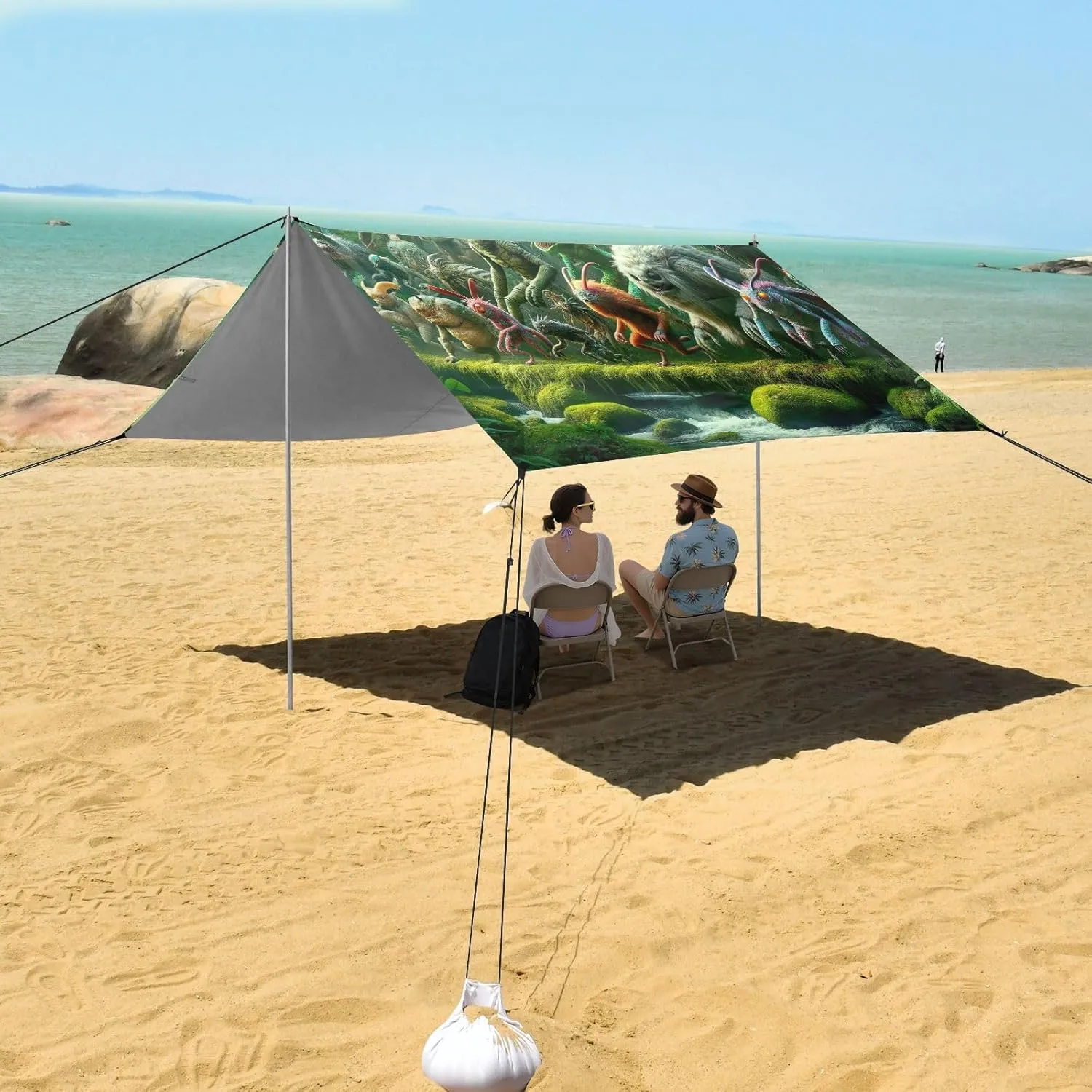 Monsters Jungle Adventure Canopy Tent Beach 9.2 × 10.5 FT Outdoor Patio Sun Shade Funny Waterproof Camping Sun Shelter with Sandbags Anchor