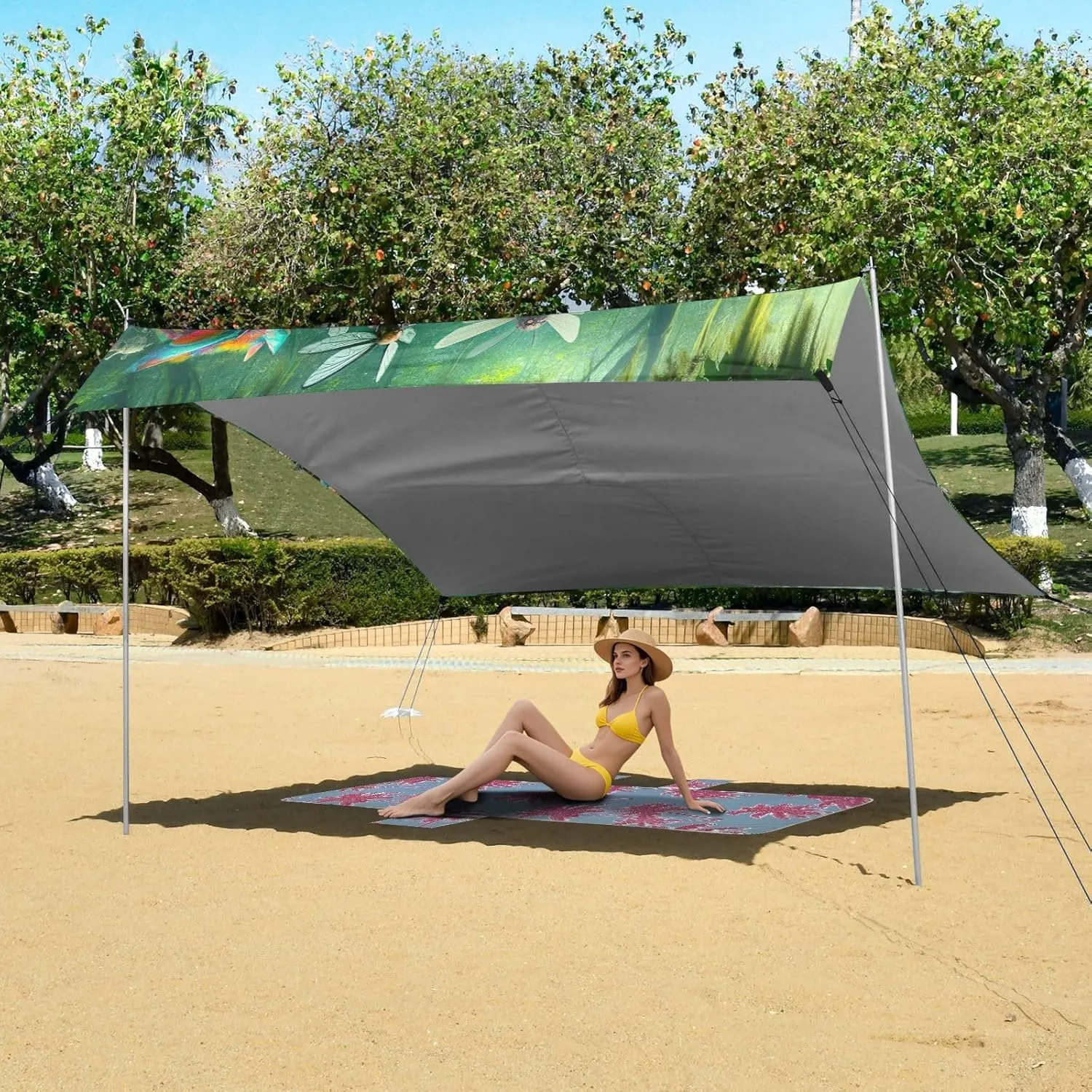 Monsters Jungle Adventure Canopy Tent Beach 9.2 × 10.5 FT Outdoor Patio Sun Shade Funny Waterproof Camping Sun Shelter with Sandbags Anchor