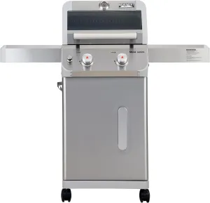 Monument Grills 2-Burner Stainless Steel Liquid Propane Gas Patio Garden Barbecue Grill with Clearview® Lid, Knob Control and Two Foldable Shelves Mesa200S