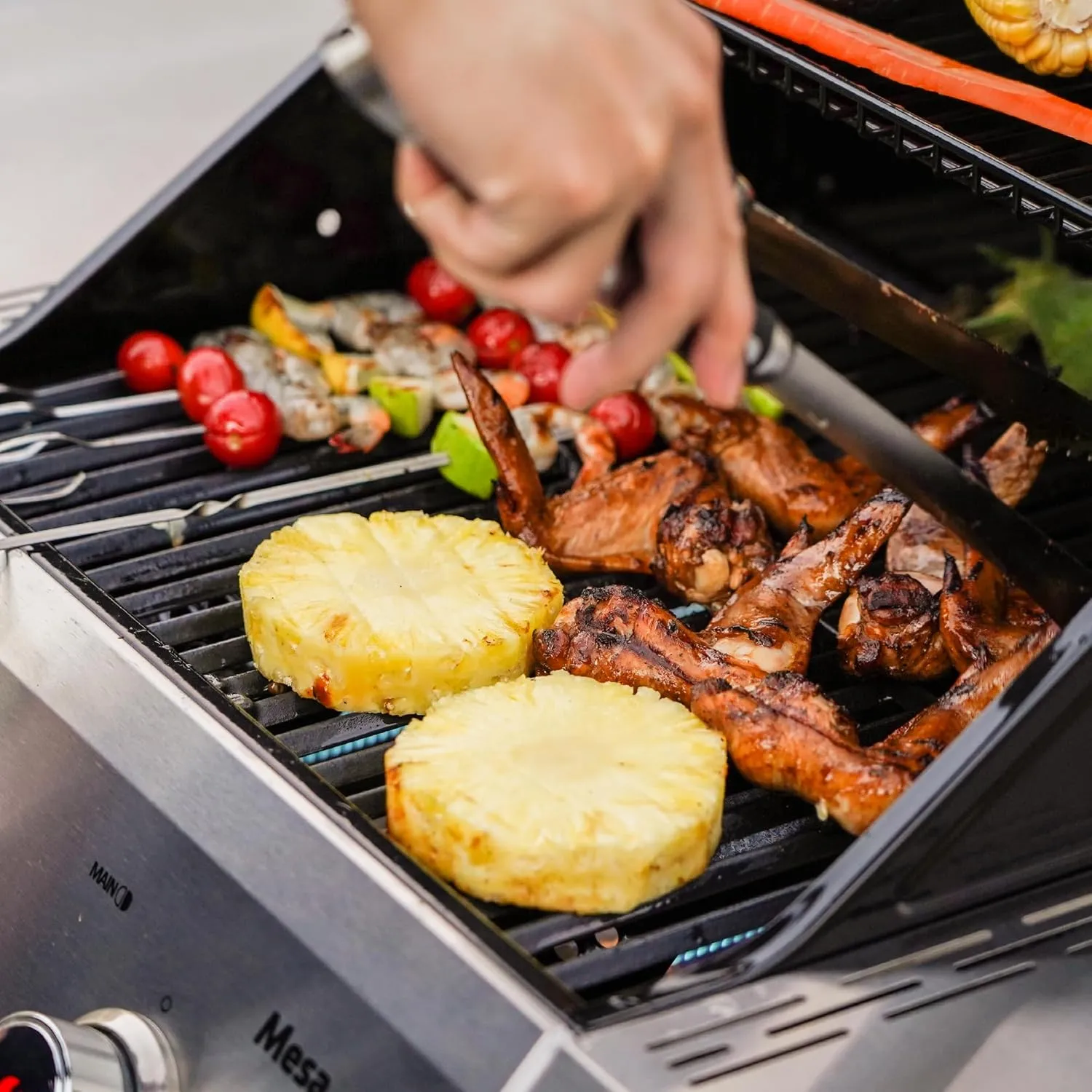 Monument Grills 2-Burner Stainless Steel Liquid Propane Gas Patio Garden Barbecue Grill with Clearview® Lid, Knob Control and Two Foldable Shelves Mesa200S