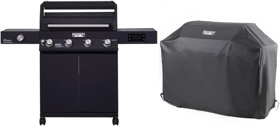 Monument Grills Denali 425 4-Burner Liquid Propane Gas Smart bbq Grill Stainless Steel with BBQ Cover (2 items)