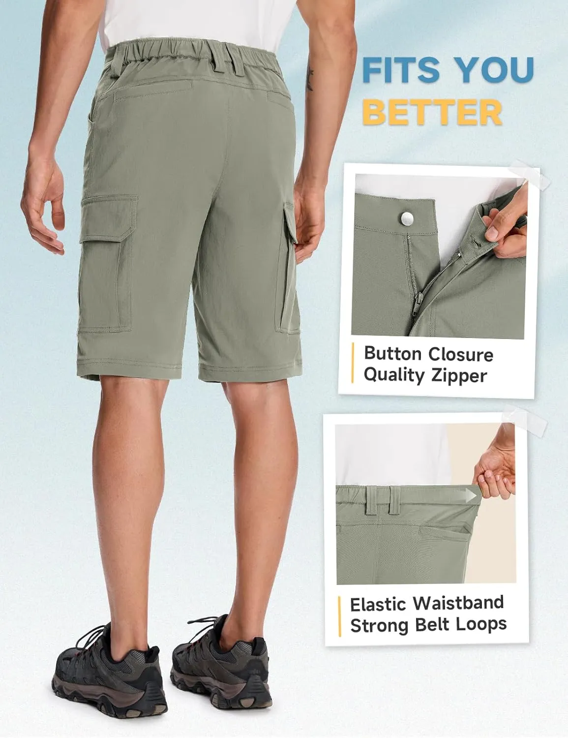 Moosehill Mens-Hiking-Shorts Cargo Lightweight Water Resistant Quick Dry Big & Tall with 8 Pockets for Tactical Work