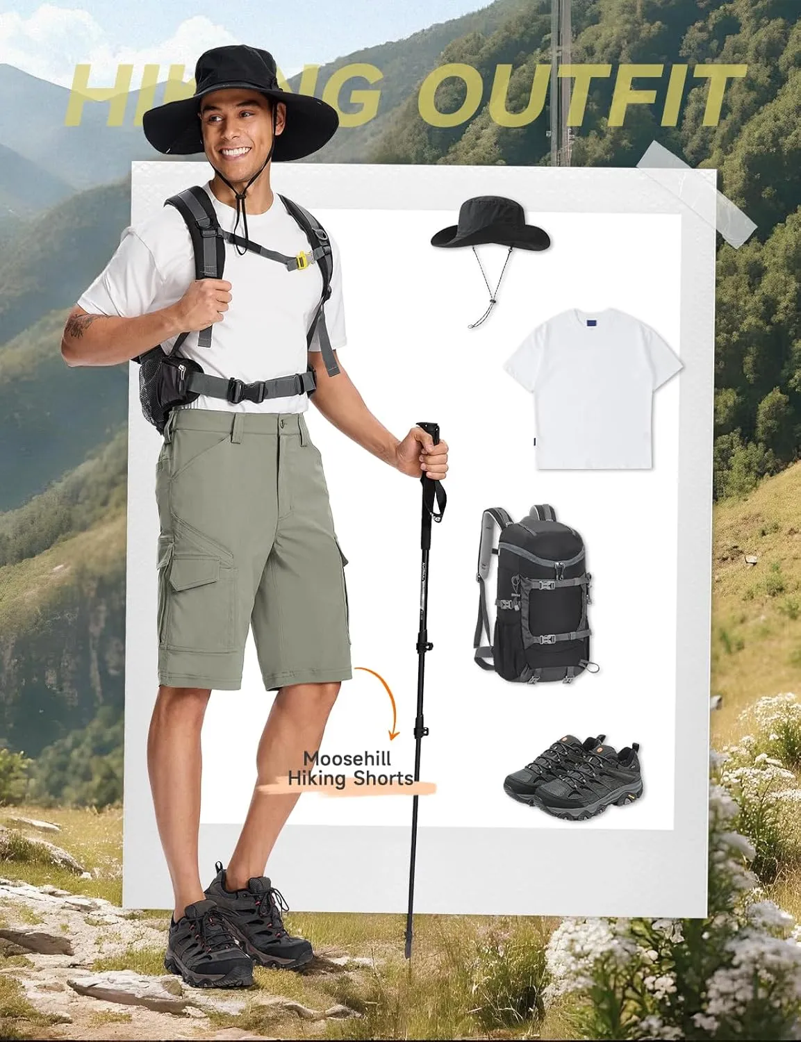 Moosehill Mens-Hiking-Shorts Cargo Lightweight Water Resistant Quick Dry Big & Tall with 8 Pockets for Tactical Work