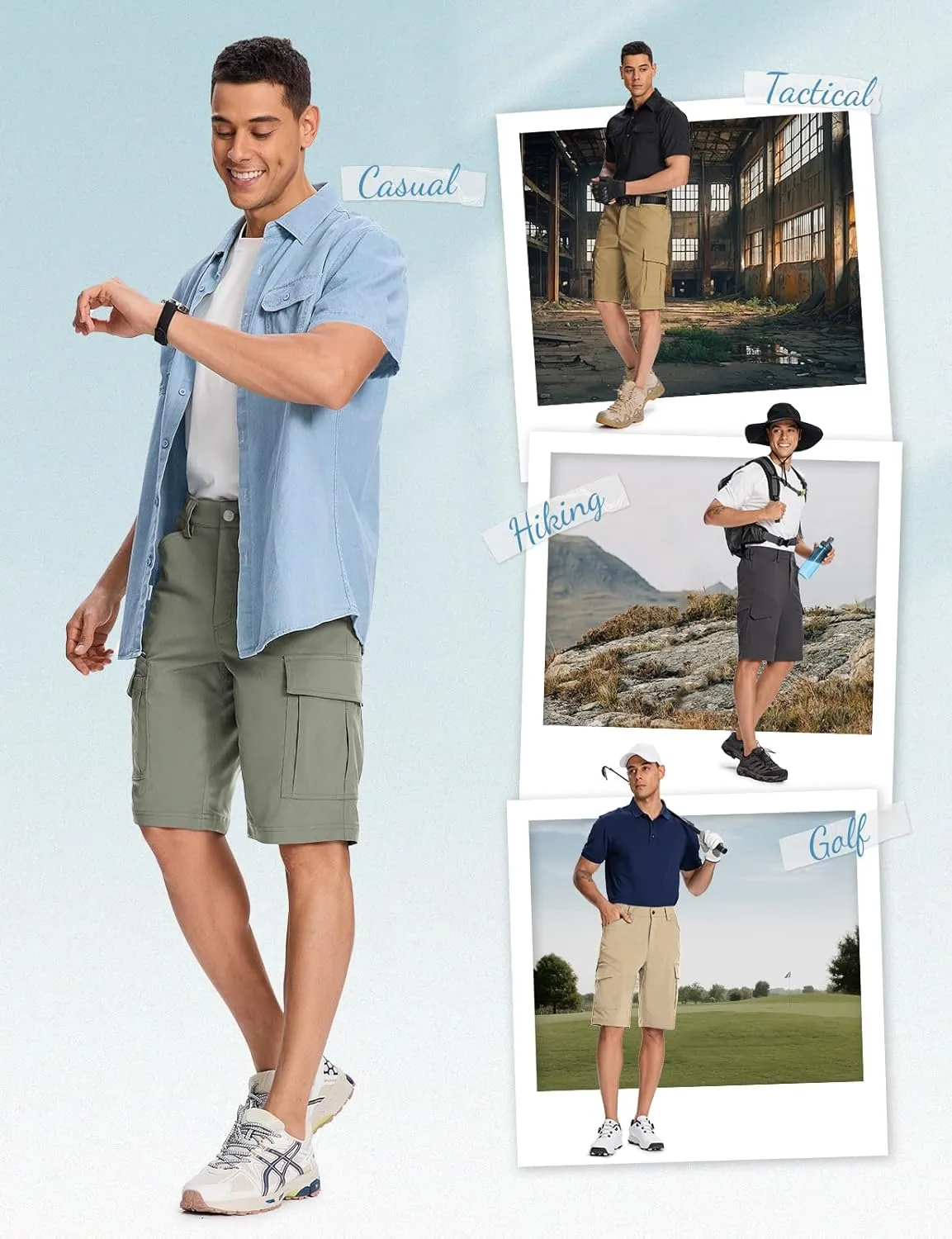 Moosehill Mens-Hiking-Shorts Cargo Lightweight Water Resistant Quick Dry Big & Tall with 8 Pockets for Tactical Work