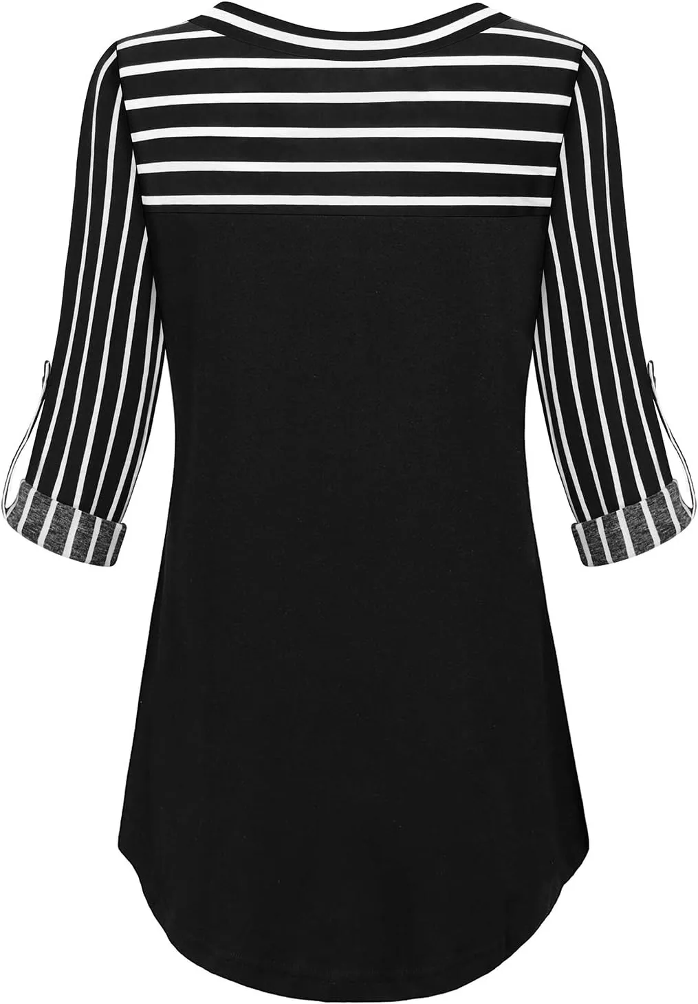MOQIVGI Womens Roll Up Long Sleeve V Neck Patchwork Blouse Shirt Tops