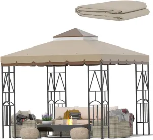 Morikoro 10x10 Canopy Replacement Top Canopy Cover Replacement 10x10 FT Double Tiered Gazebo Covers for Yard Patio Garden Canopy Sunshade (Coffee Liqueur Brown with lace)