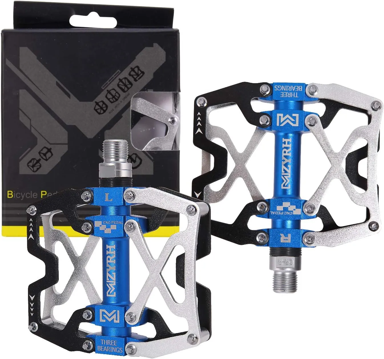 Mountain Bike Pedals, Ultra Strong Colorful CNC Machined 9/16" Cycling Sealed 3 Bearing Pedals