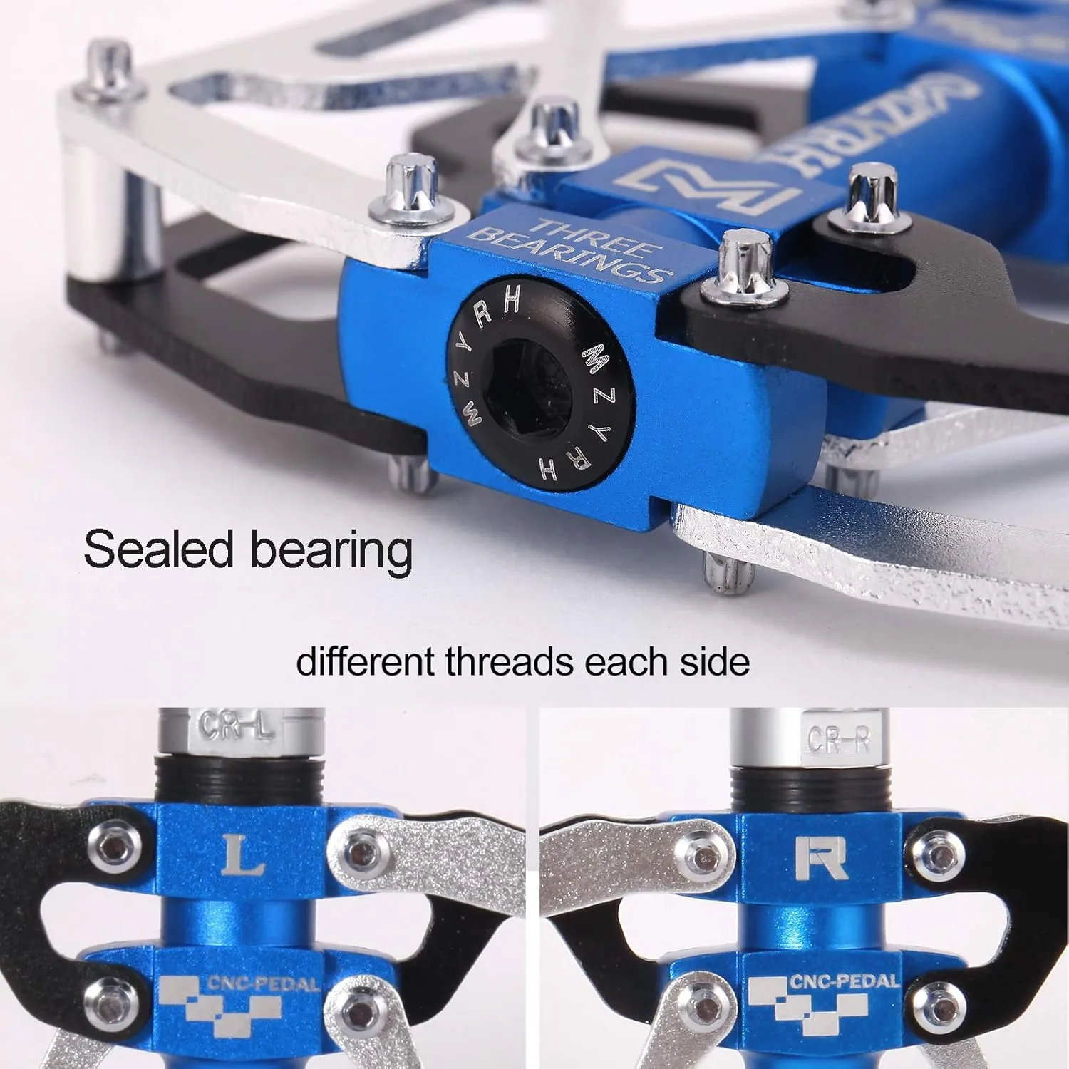 Mountain Bike Pedals, Ultra Strong Colorful CNC Machined 9/16" Cycling Sealed 3 Bearing Pedals
