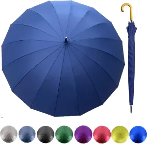 MRTLLOA 52 Inch Windproof Large Umbrellas for Rain, 16 Ribs, J Wooden Handle, 210T High-density Fabric Golf Stick Umbrella