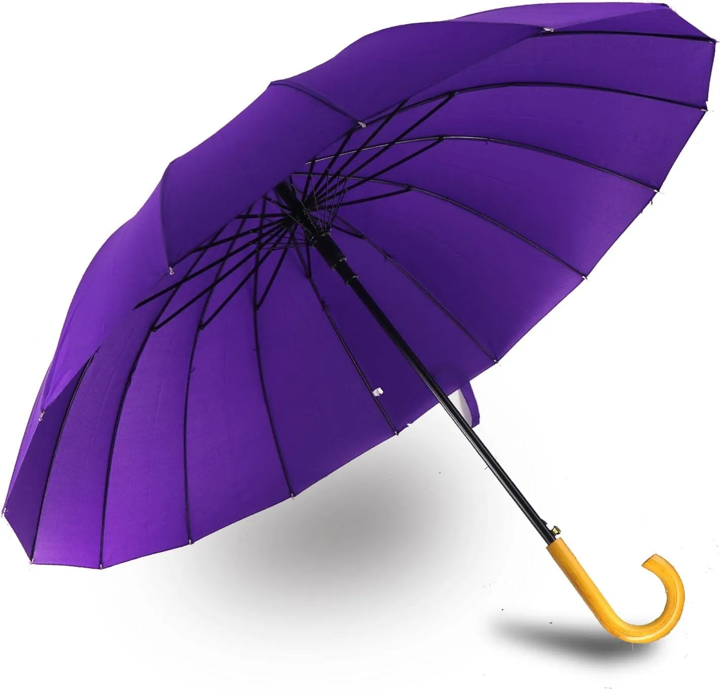 MRTLLOA 52 Inch Windproof Large Umbrellas for Rain, 16 Ribs, J Wooden Handle, 210T High-density Fabric Golf Stick Umbrella