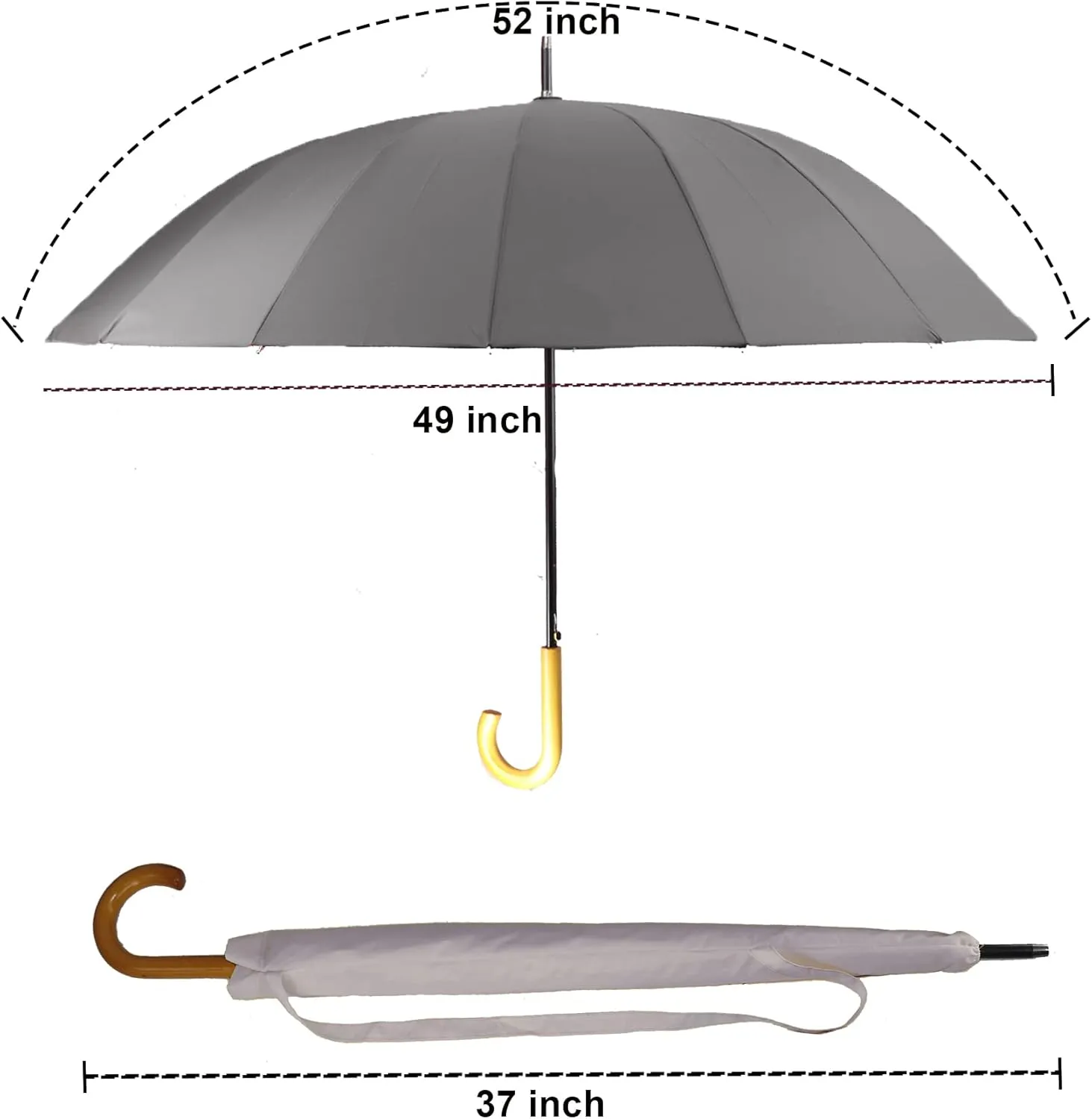 MRTLLOA 52 Inch Windproof Large Umbrellas for Rain, 16 Ribs, J Wooden Handle, 210T High-density Fabric Golf Stick Umbrella