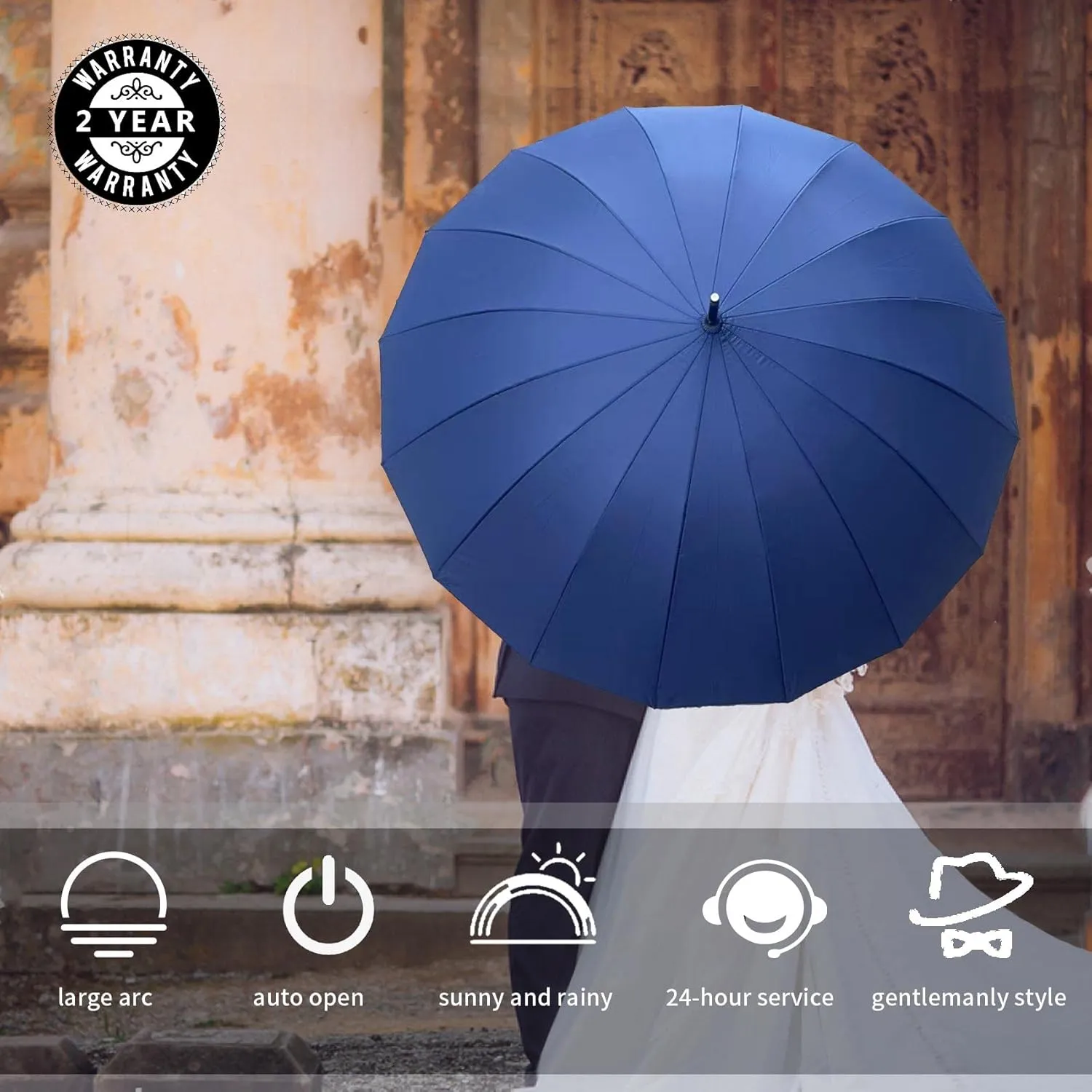MRTLLOA 52 Inch Windproof Large Umbrellas for Rain, 16 Ribs, J Wooden Handle, 210T High-density Fabric Golf Stick Umbrella