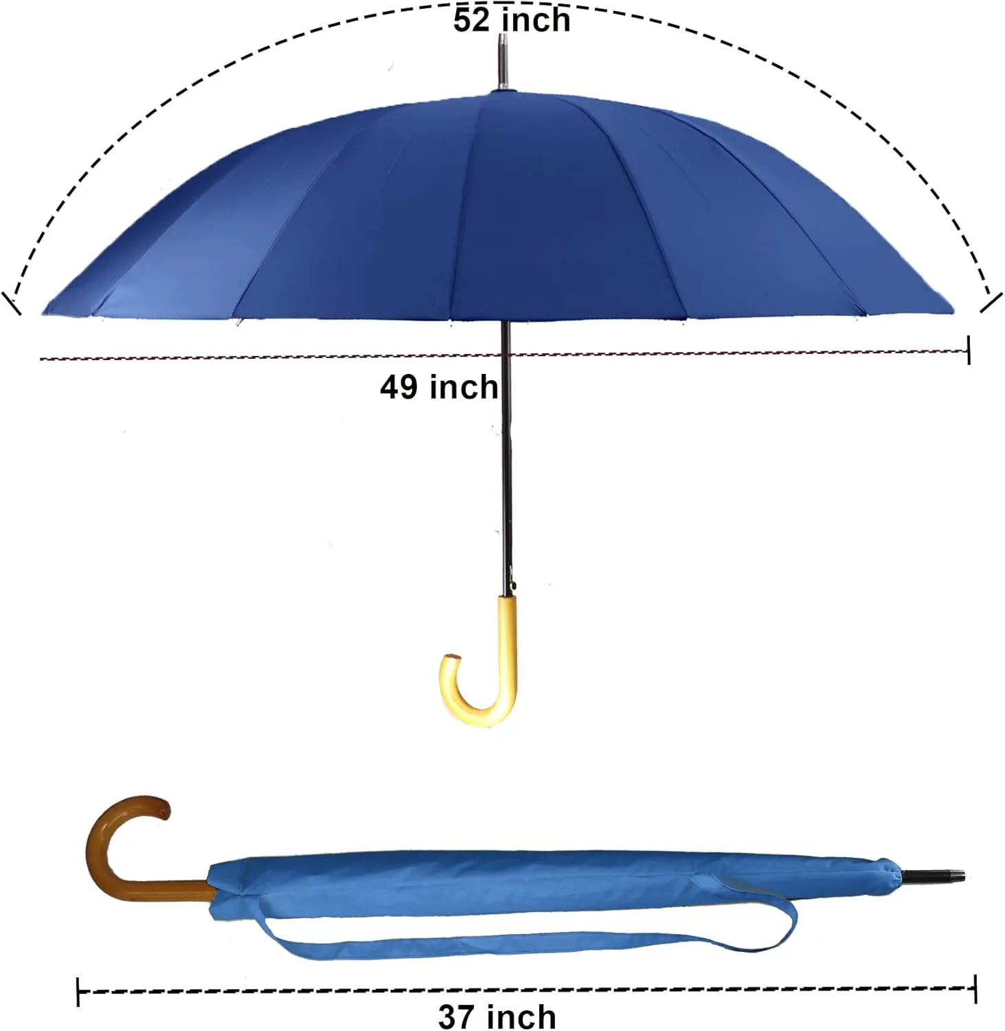 MRTLLOA 52 Inch Windproof Large Umbrellas for Rain, 16 Ribs, J Wooden Handle, 210T High-density Fabric Golf Stick Umbrella