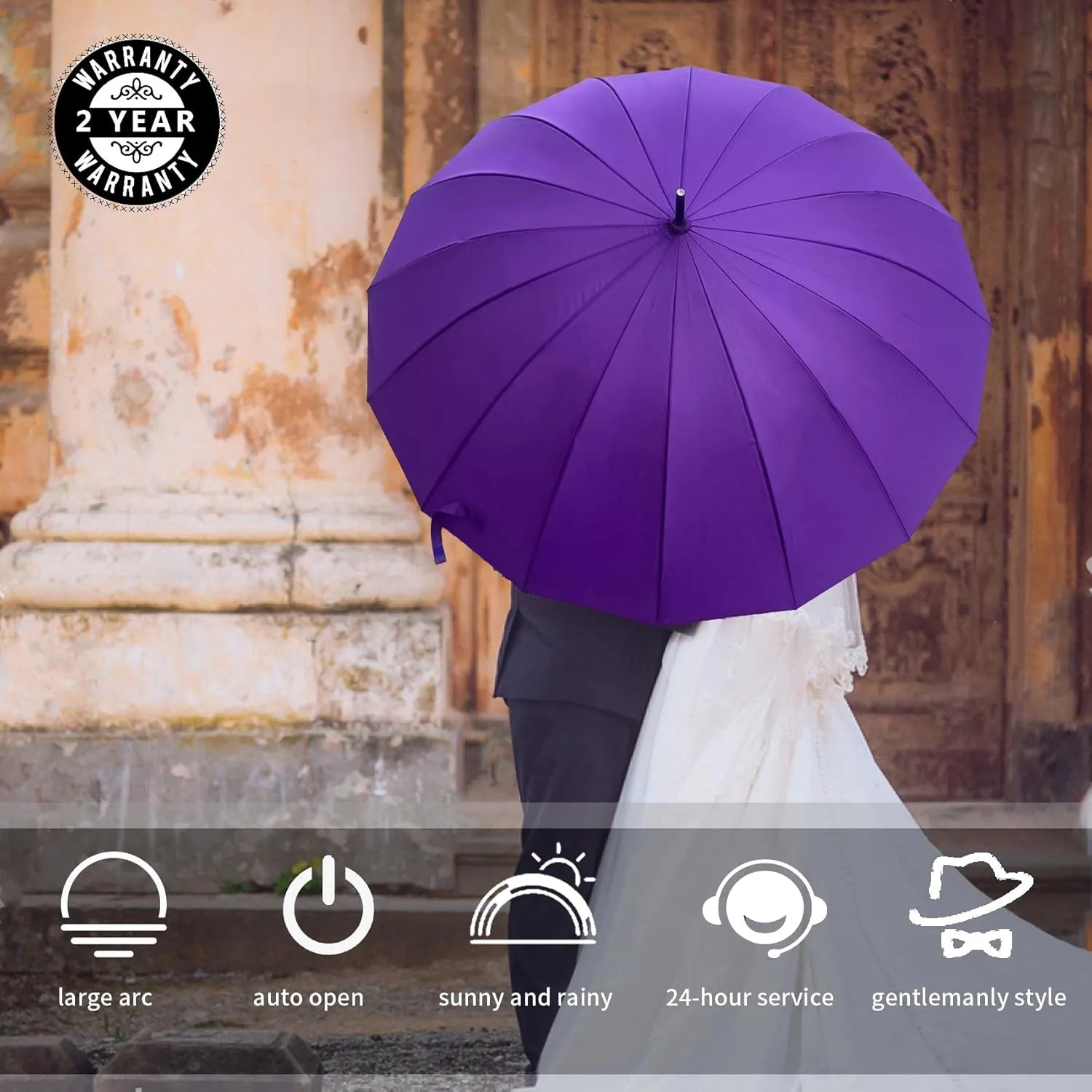 MRTLLOA 52 Inch Windproof Large Umbrellas for Rain, 16 Ribs, J Wooden Handle, 210T High-density Fabric Golf Stick Umbrella
