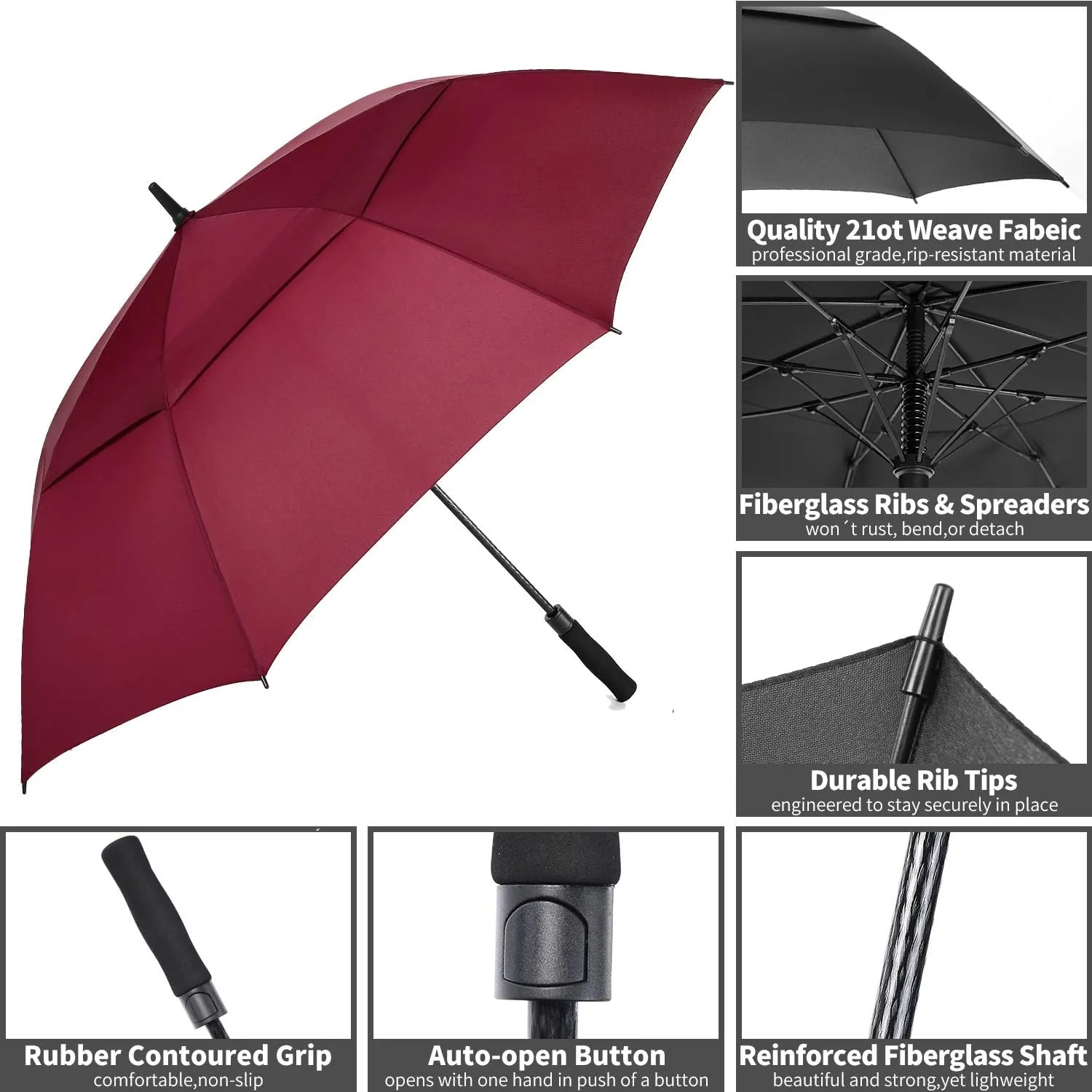 MRTLLOA 54/62/68/72 Inch Automatic Open Golf Umbrella, Extra Large Oversize Double Canopy Vented Windproof Waterproof Stick Umbrellas for Rain