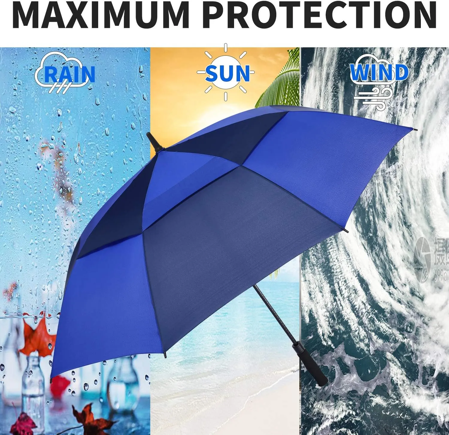 MRTLLOA 54/62/68/72 Inch Automatic Open Golf Umbrella, Extra Large Oversize Double Canopy Vented Windproof Waterproof Stick Umbrellas for Rain
