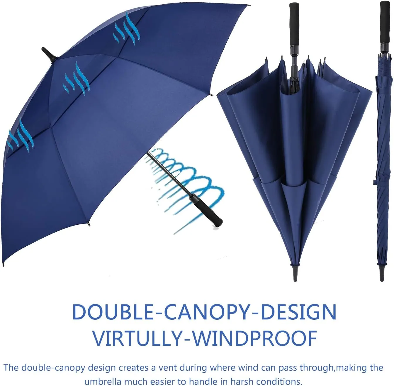 MRTLLOA 54/62/68/72 Inch Automatic Open Golf Umbrella, Extra Large Oversize Double Canopy Vented Windproof Waterproof Stick Umbrellas for Rain