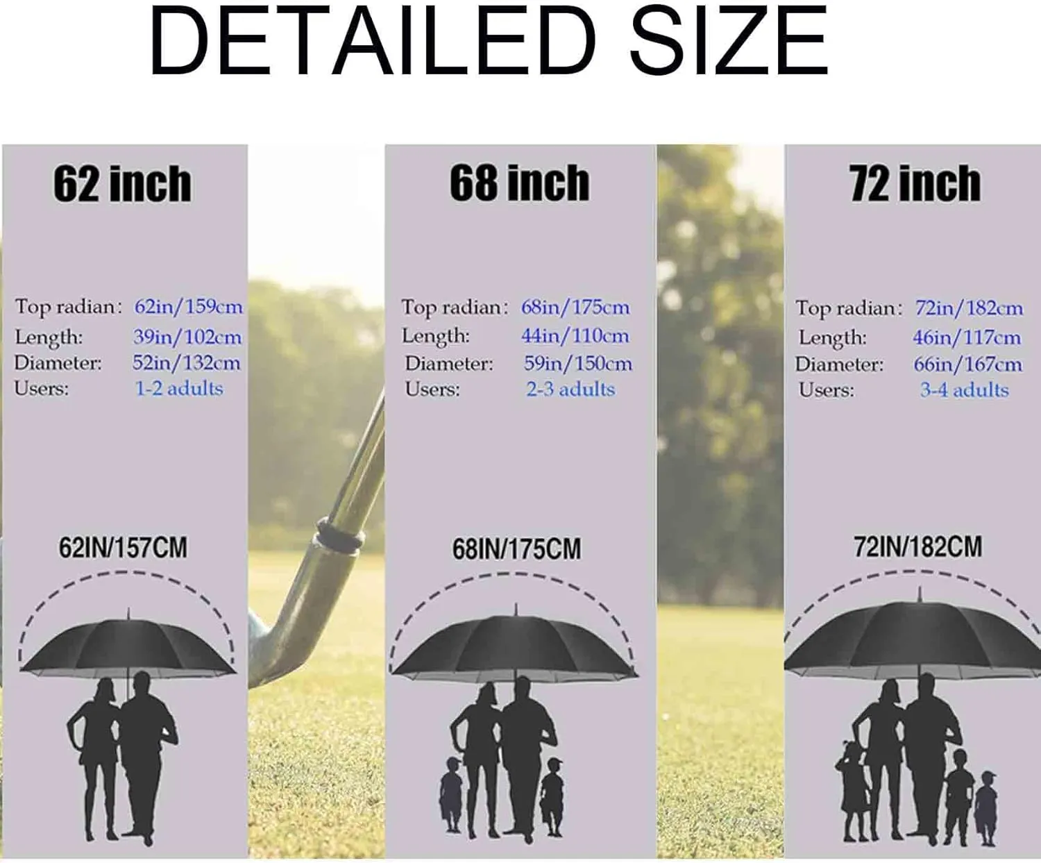 MRTLLOA 54/62/68/72 Inch Automatic Open Golf Umbrella, Extra Large Oversize Double Canopy Vented Windproof Waterproof Stick Umbrellas for Rain