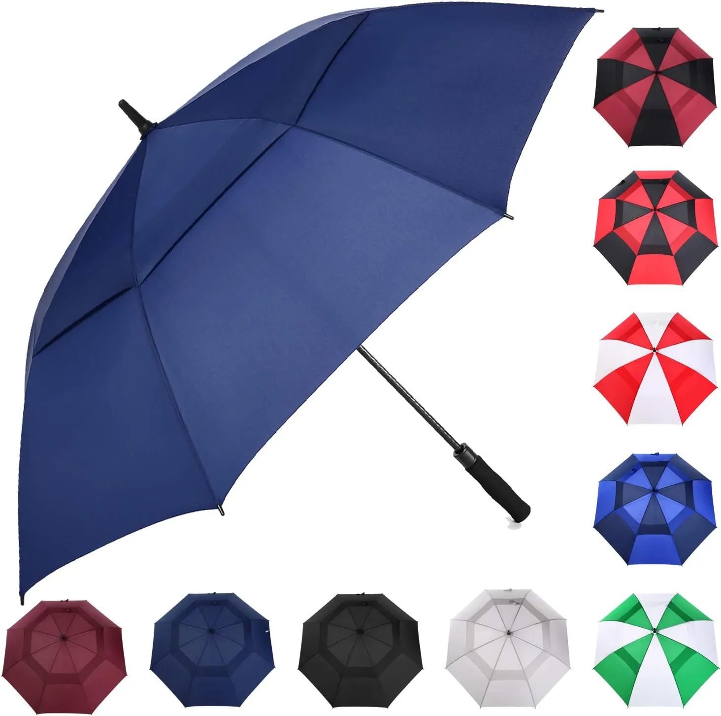 MRTLLOA 54/62/68/72 Inch Automatic Open Golf Umbrella, Extra Large Oversize Double Canopy Vented Windproof Waterproof Stick Umbrellas for Rain