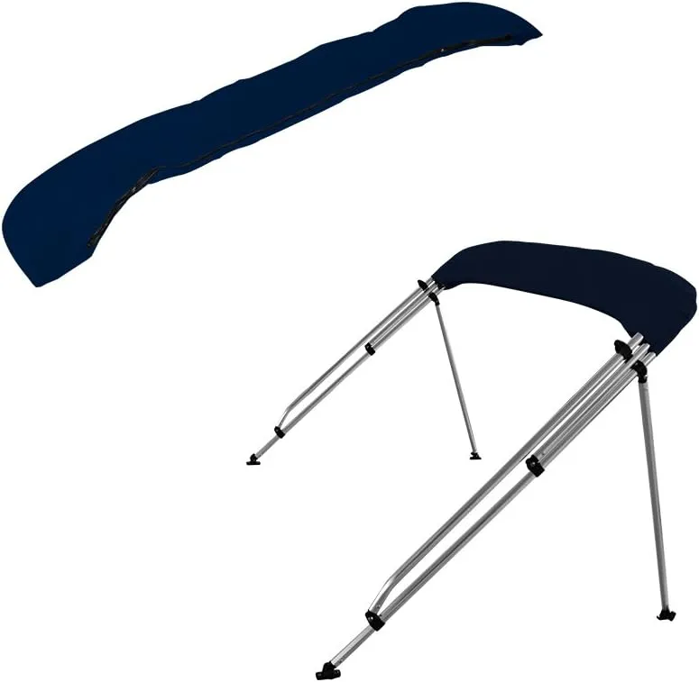 MSC 3 Bow 4 Bow Bimini Top Boat Cover,600D Solution Dyed Polyester,2 Support Poles& 4 Adjustable Straps Included