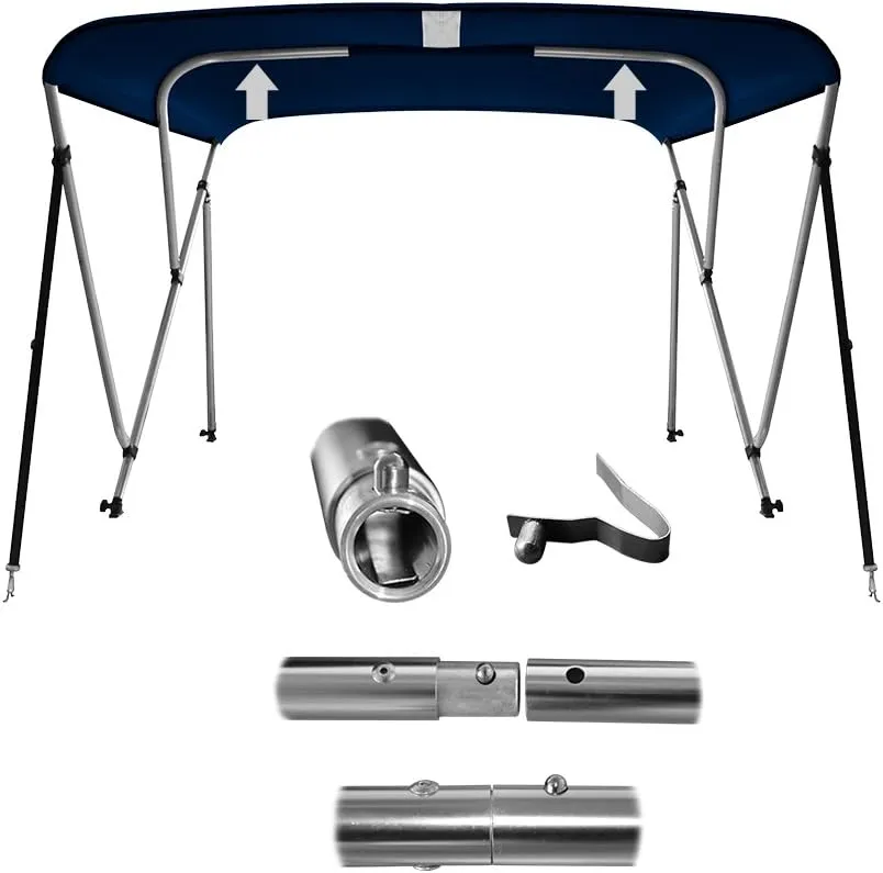 MSC 3 Bow 4 Bow Bimini Top Boat Cover,600D Solution Dyed Polyester,2 Support Poles& 4 Adjustable Straps Included