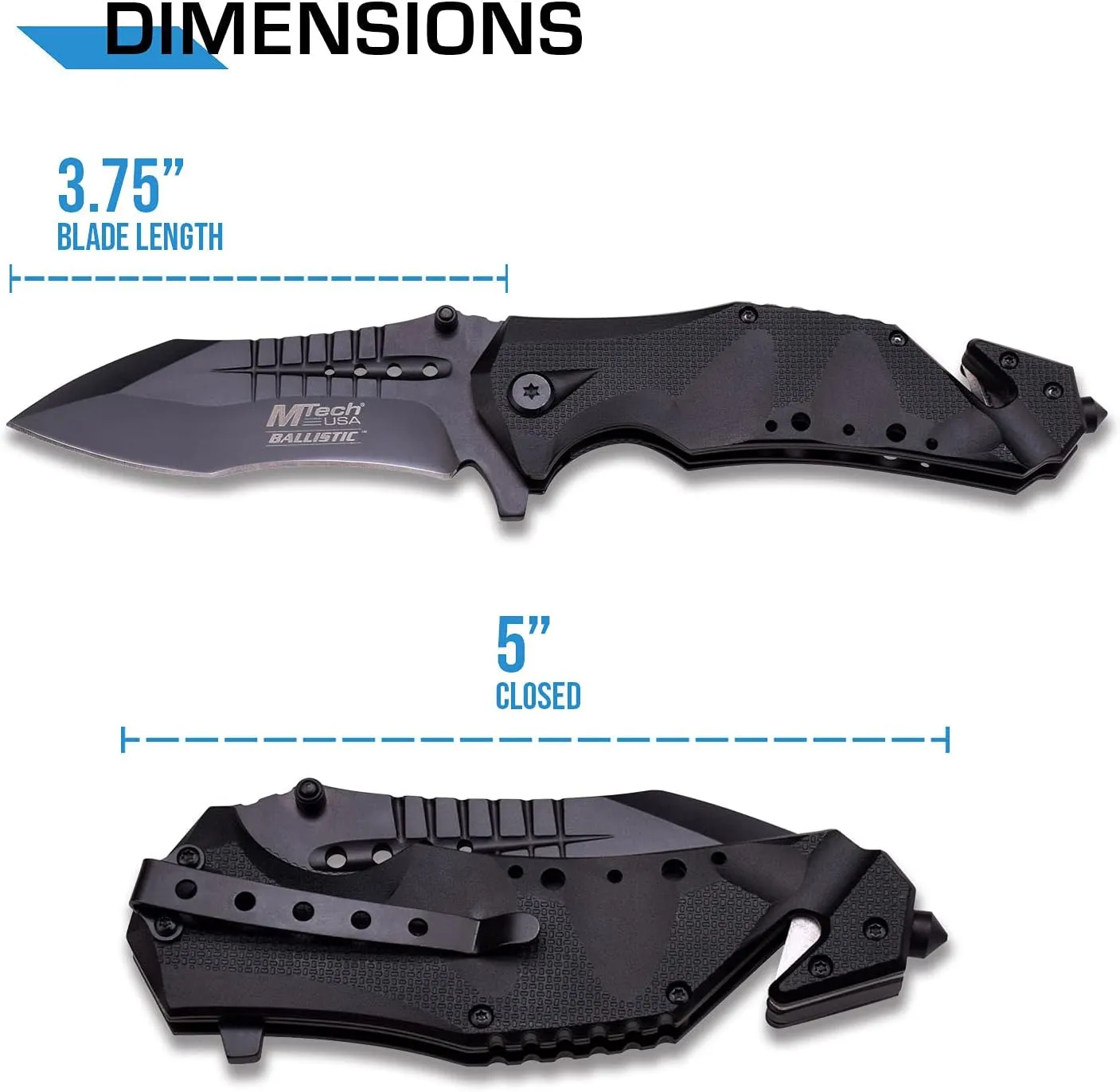 MTech USA MT-A845BK SPRING ASSISTED KNIFE, 5" Closed, Black Blade