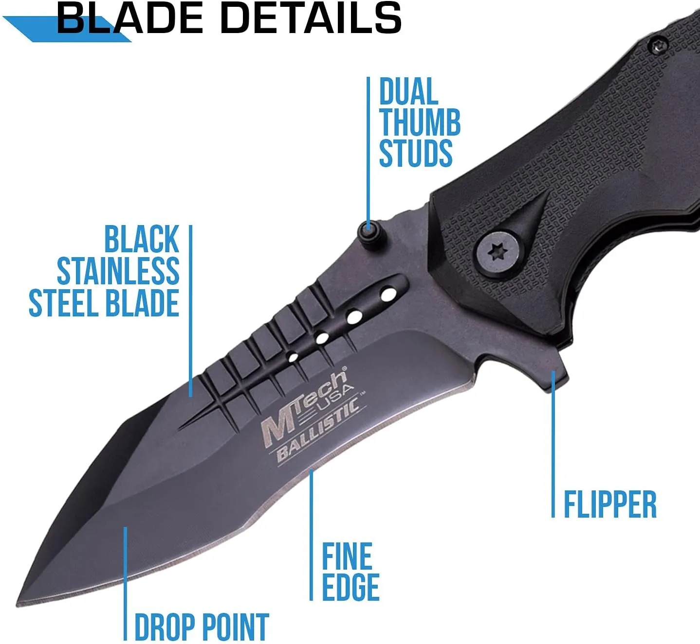 MTech USA MT-A845BK SPRING ASSISTED KNIFE, 5" Closed, Black Blade