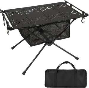 Multi-Functional Camping Table Aluminum Alloy Folding Table for Camping Picnics Bbqs Portable Stable Outdoor Table with 20kg Load Capacity Black A