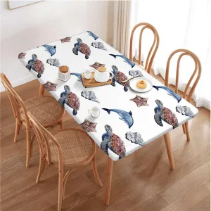 Multicolor Elastic Fitted Tablecloth Swimming Ocean Cartoon Waterproof Table Cloths for Kitchen Holiday Party Outdoor Picnic Animal Fits up 5 Foot Tables