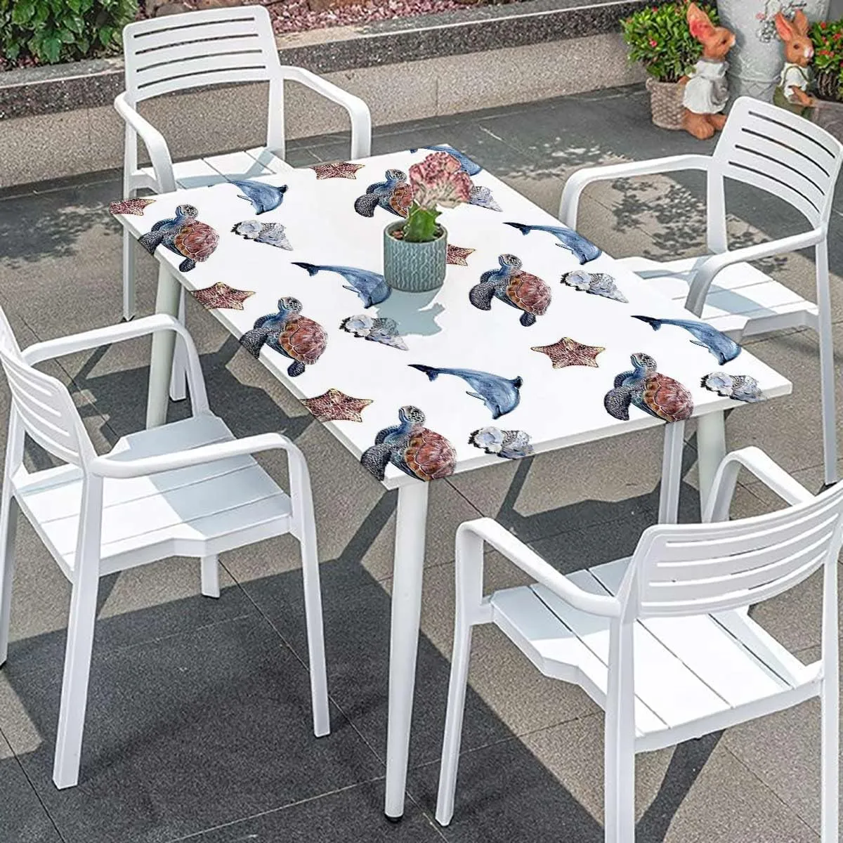 Multicolor Elastic Fitted Tablecloth Swimming Ocean Cartoon Waterproof Table Cloths for Kitchen Holiday Party Outdoor Picnic Animal Fits up 5 Foot Tables