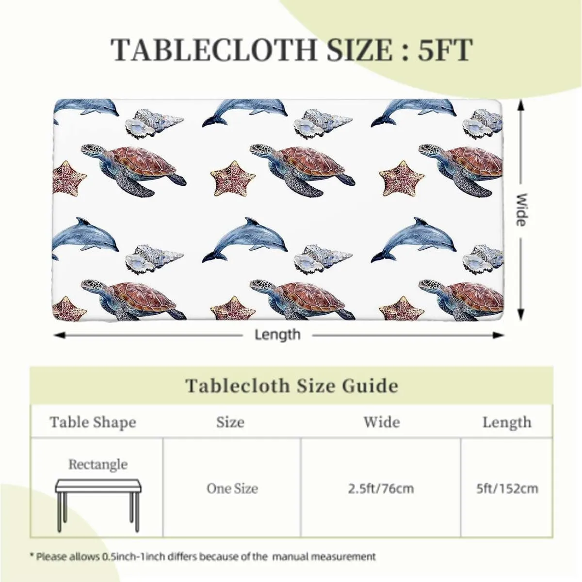 Multicolor Elastic Fitted Tablecloth Swimming Ocean Cartoon Waterproof Table Cloths for Kitchen Holiday Party Outdoor Picnic Animal Fits up 5 Foot Tables