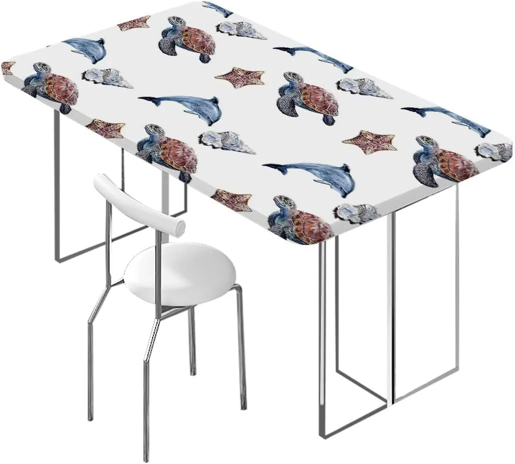 Multicolor Elastic Fitted Tablecloth Swimming Ocean Cartoon Waterproof Table Cloths for Kitchen Holiday Party Outdoor Picnic Animal Fits up 5 Foot Tables