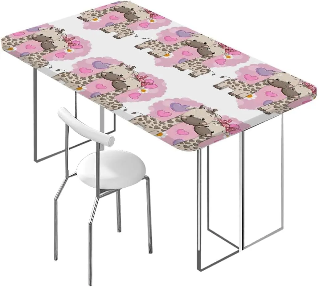 Multicolor Elastic Tablecloth for Indoors Outdoors Cartoon Romantic Couple Giraffes Tablecloth Fitted Table Cloth Rectangle Table Animal Fits up 5 Foot Tables